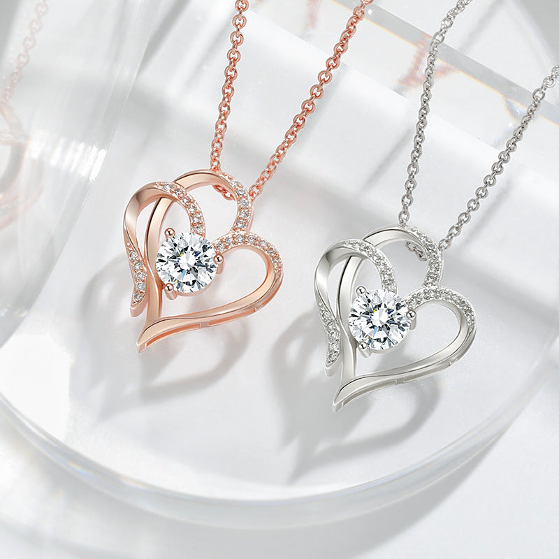 Elegant Zircon Double Heart Necklace