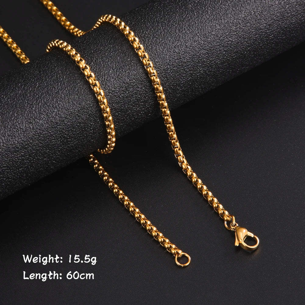 Classic Long Box Chain Necklace Men's Stainless Steel