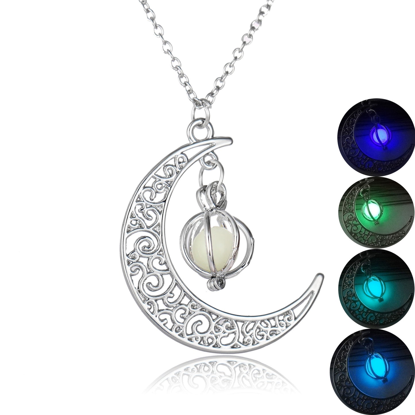 Moon Pendant with Natural Glowing Stone Necklace